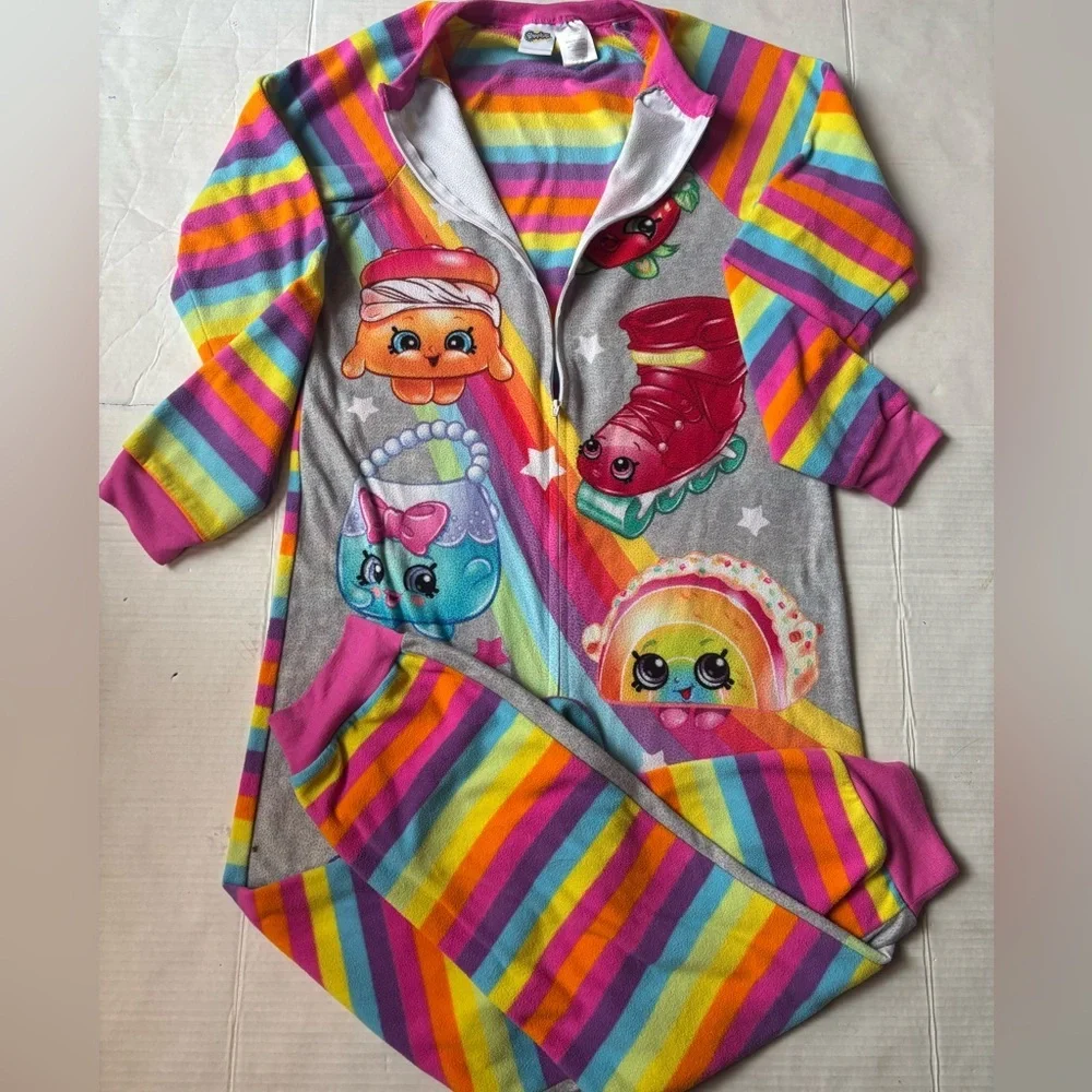 Shopkins Girls 14/16 Fleece Rainbow Footless Pajama Onesie Sleeper Colorful 2017 - Picture 9 of 10
